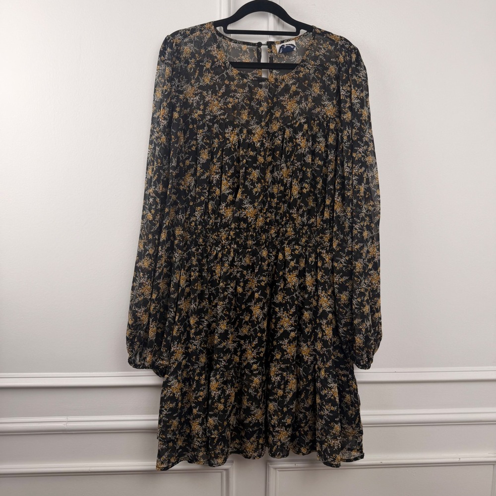 Arula Black Multi Floral Smocked Waist Tiered Mini Dress PLD46374-018 Womens A
